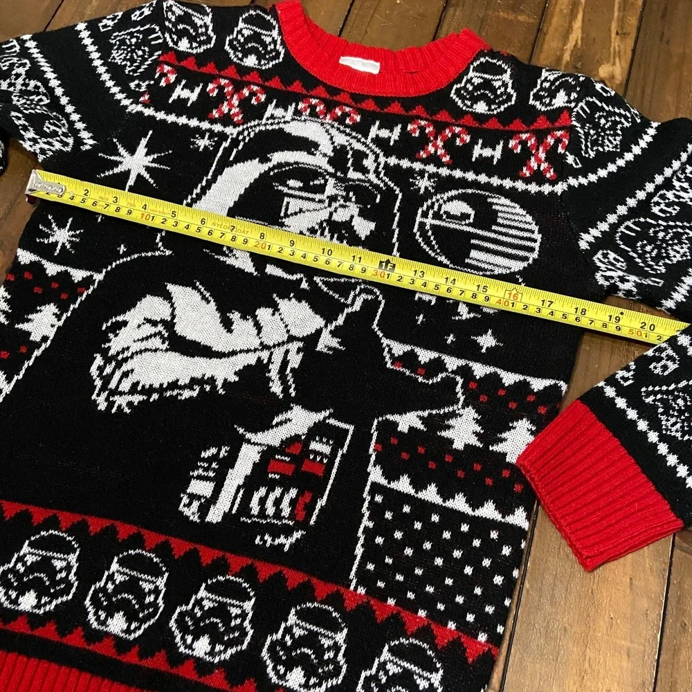 Star Wars Darth Vader Christmas Sweater Mens Large Black Red Fair Isle Knit